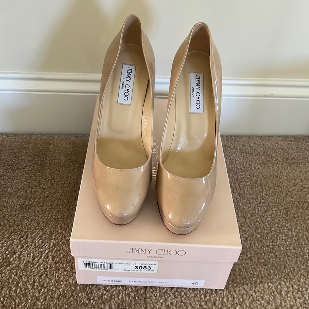 NWT Jimmy Choo Cosmic nude patent heels